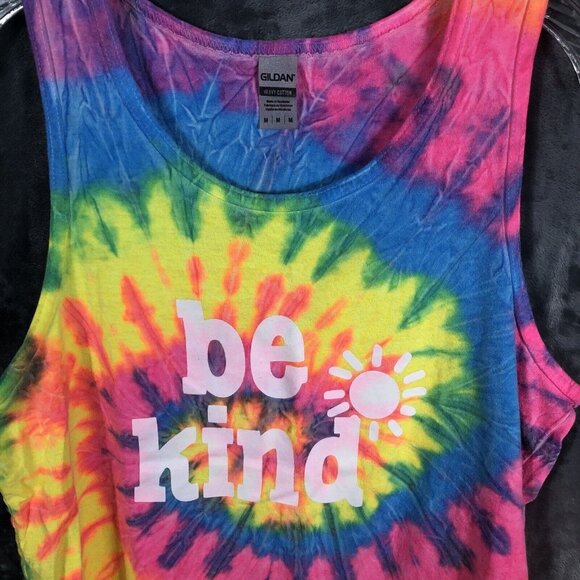 Tie-Dyed Tank Top Woman’s Be Kind Size Adult Medium Bright Summer Colors Shirt - Picture 4 of 9